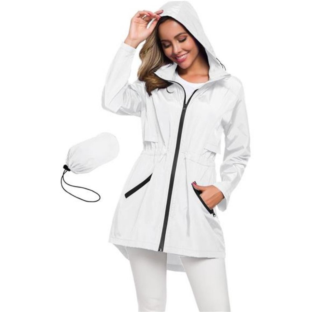 Women's Long Raincoat with Hood Lightweight Windbreaker Rain Jacket Waterproof - Picture 1 of 6